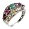 Image 2 : Oval Black Opal 7x5mm Rhodolite Garnet Sapphire 925 Sterling Silver Ring Size 9
