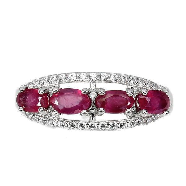 Oval Red Ruby 5x3mm Cz 14K White Gold Plate 925 Sterling Silver Ring Size 6