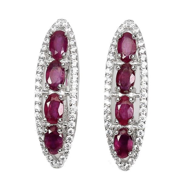 Oval Red Ruby 5x3mm Cz 14K White Gold Plate 925 Sterling Silver Earrings