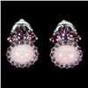 Image 1 : Unheated Oval Pink Opal 9x7mm Rhodolite Garnet 925 Sterling Silver Earrings