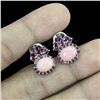 Image 2 : Unheated Oval Pink Opal 9x7mm Rhodolite Garnet 925 Sterling Silver Earrings
