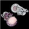 Image 3 : Unheated Oval Pink Opal 9x7mm Rhodolite Garnet 925 Sterling Silver Earrings