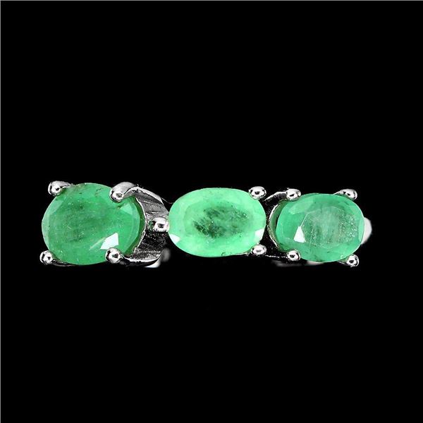Unheated Oval Emerald 7x5mm 14K White Gold Plate 925 Sterling Silver Ring Size 8
