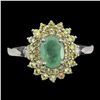 Image 1 : Unheated Oval Emerald 7x5mm Sapphire Diamond Cut 14 k White Gold plated 925 Sterling Silver Ring Siz