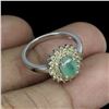 Image 3 : Unheated Oval Emerald 7x5mm Sapphire Diamond Cut 14 k White Gold plated 925 Sterling Silver Ring Siz