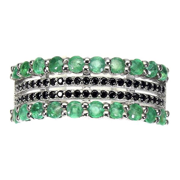 Unheated Round Green Emerald Black Spinel 14 k White Gold Plated 925 Sterling Silver Ring - Earrings