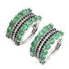 Image 4 : Unheated Round Green Emerald Black Spinel 14 k White Gold Plated 925 Sterling Silver Ring - Earrings