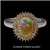 Image 1 : Unheated Oval Fire Opal 9x7mm Sapphire Diamond Cut 14 k White Gold Plated 925 Sterling Silver Ring s
