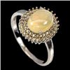 Image 2 : Unheated Oval Fire Opal 9x7mm Sapphire Diamond Cut 14 k White Gold Plated 925 Sterling Silver Ring s
