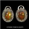 Image 1 : Unheated Oval Fire Opal 9x7mm Sapphire Diamond Cut 14 k White Gold Plated 925 Sterling Silver Earrin