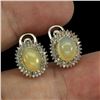 Image 2 : Unheated Oval Fire Opal 9x7mm Sapphire Diamond Cut 14 k White Gold Plated 925 Sterling Silver Earrin