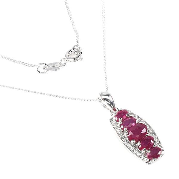 Heated Oval Red Ruby 6x4mm Simulated Cz 14 k White Gold Plated 925 Sterling Silver Necklace 18 Inche