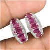 Image 2 : Heated Oval Red Ruby 6x4mm Simulated Cz  14 k White Gold Plated 925 Sterling Silver Earrings