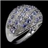 Image 2 : Unheated Round Blue Tanzanite 2.5mm White Topaz 14 k White Gold Plated 925 Sterling Silver Ring Size