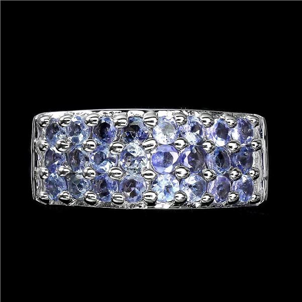 Unheated Round Blue Tanzanite 14K White Gold Plate 925 Sterling Silver Ring 8