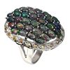 Image 2 : Oval Black Opal Rainbow 6x4 mm Sapphire Diamond Cut 14 k White Gold Plated 925 Sterling Silver Ring