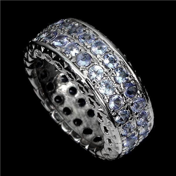 Unheated Round Tanzanite 2.5mm 14K White Gold Plated 925 Sterling Silver Ring 7