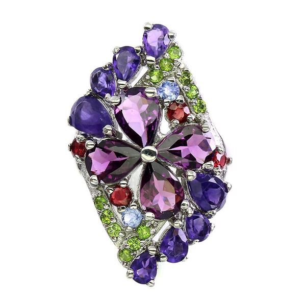 Unheated Pear Rhodolite Garnet 7x5 mm Amethyst Gems 14 k White Gold Plated 925 Sterling Silver Ring