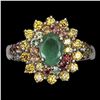 Image 1 : Unheated Oval Emerald 7x5 mm Sapphire Diamond Cut 14 k White Gold Plated 925 Sterling Silver Ring Si