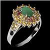 Image 2 : Unheated Oval Emerald 7x5 mm Sapphire Diamond Cut 14 k White Gold Plated 925 Sterling Silver Ring Si
