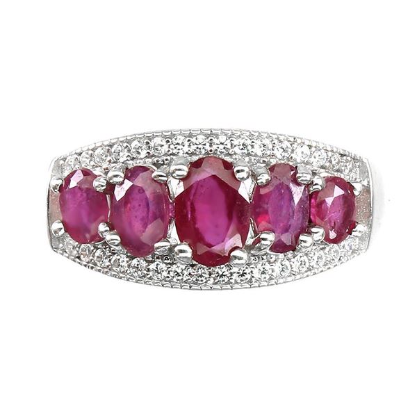 Heated Oval Red Ruby 6x4mm Simulated Cz 14 K White Gold Plated 925 Sterling Silver Ring Size 8