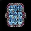 Image 1 : Oval Sky Blue Topaz 6x4 mm Rhodolite Garnet 14 k White Gold Plated 925 Sterling Silver Ring Size 9