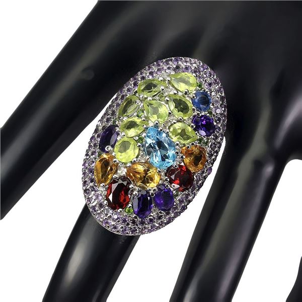 Pear Swiss Blue Topaz 8x6 mm Amethyst Citrine Gems 14 k White Gold Plated  925 Sterling Silver Ring