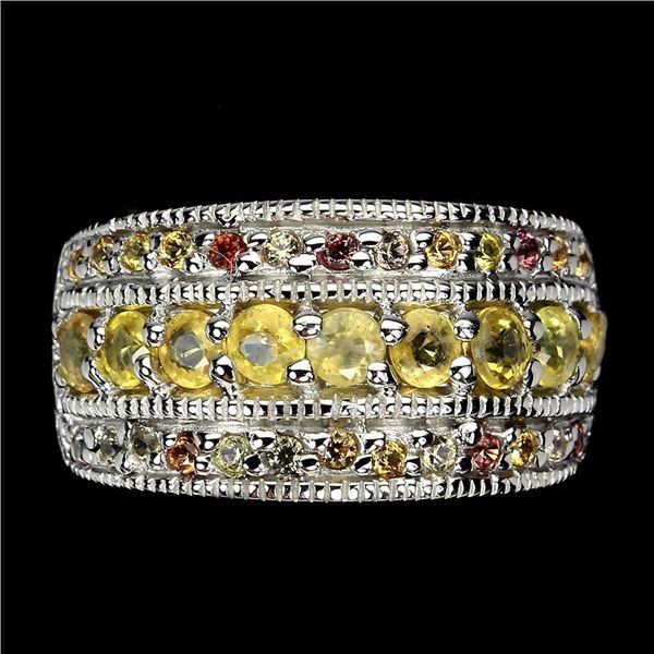 Round Sapphire 2.5 mm Sapphire Diamond Cut 14 k White Gold Plated 925 Sterling Silver Ring Size 7