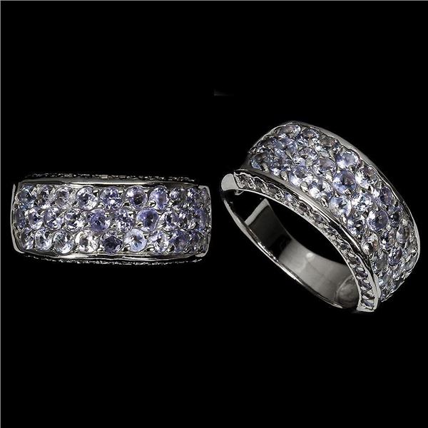 Unheated Round Tanzanite 2 mm 14K White Gold Plated 925 Sterling Silver Ring Sz 8