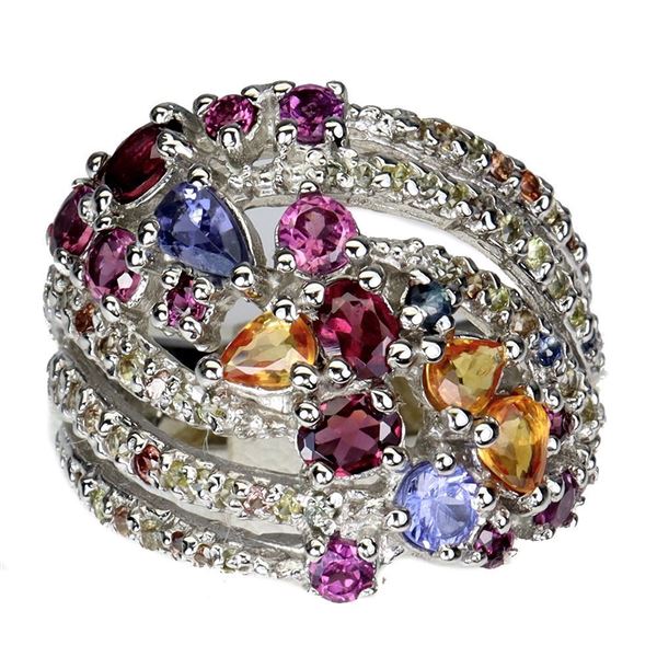 Unheated Pear Tanzanite 5x3 mm Rhodolite Sapphire 14 k White Gold Plated 925 Sterling Silver Ring Si