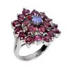 Image 2 : Unheated Oval Rhodolite Garnet 6x4 mm Tanzanite 14 k White Gold Plated 925 Sterling Silver Ring Size