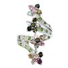 Image 1 : Unheated Round Tourmaline 2.5 mm Chrome Diopside 14 k White Gold Plated 925 Sterling Silver Flower R