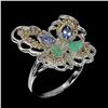 Image 2 : Unheated Oval Emerald 6x3 mm Tanzanite Gems 14 k White Gold Plated  925 Sterling Silver Butterfly Ri