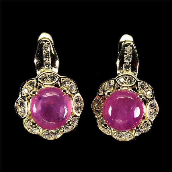 Heated Round Red Ruby 6mm Simulated Cz Gold Plate 925 Sterling Silver Earrings
