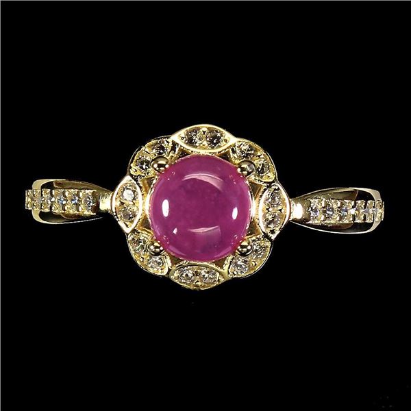 Heated Round Red Ruby 6mm Simulated Cz 14K Gold Plate 925 Sterling Silver Ring