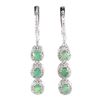 Image 1 : Unheated Oval Green Emerald 5x4mm White Topaz 14 k White Gold plated 925 Sterling Silver Earrings