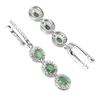Image 3 : Unheated Oval Green Emerald 5x4mm White Topaz 14 k White Gold plated 925 Sterling Silver Earrings