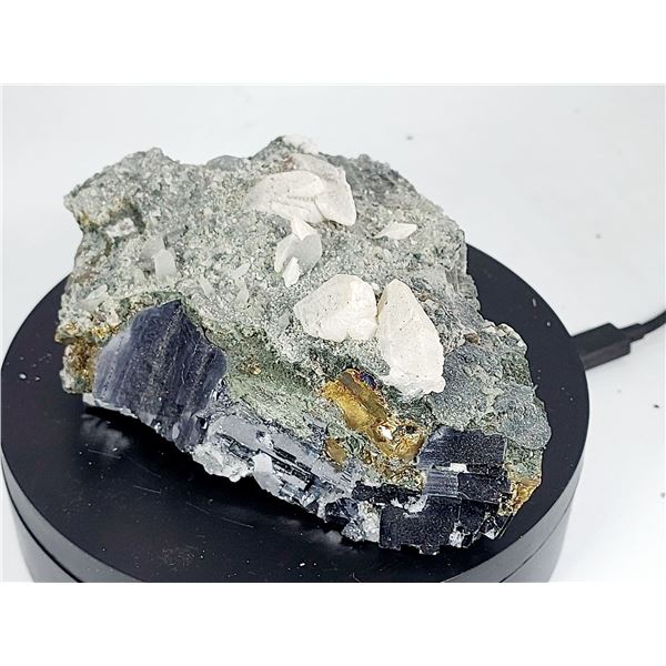 SUPERB SPECIMEN OF GALENA, OXIDIZED (PEACOCK COLOUR) CHALCOPYRITE AND DOG-TOOTH CALCITE IN MATRIX