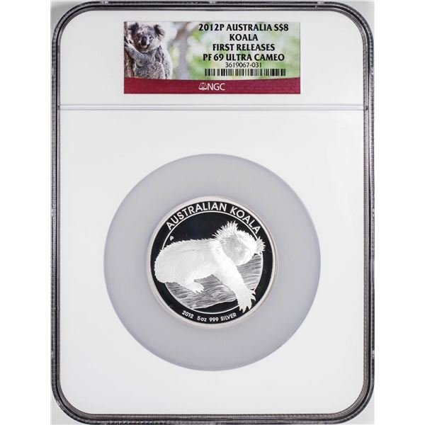 2012-P Australia $8 Proof Koala 5oz Silver Coin NGC PF69 Ultra Cameo Frist Releases
