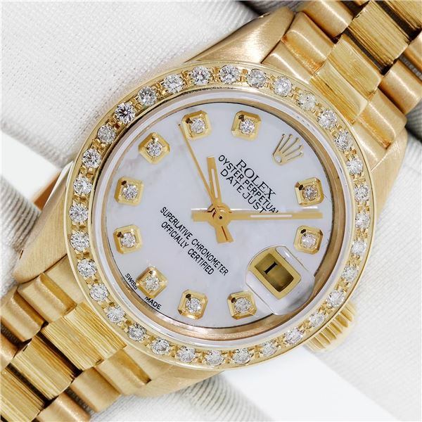 Rolex Ladies 18K Yellow Gold Diamond President Wristwatch