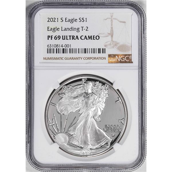 2021-S T-2 Eagle Landing $1 Proof American Silver Eagle Coin NGC PF69 Ultra Cameo