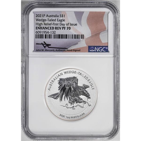 2021P $1 Australia Wedge-Tailed Eagle HR Coin NGC Enhanced Reverse PF70 Mercanti