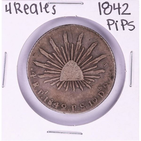 1842 PiPS Mexico 4 Reales Silver Coin