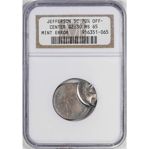 No Date Jefferson Nickel Coin Mint ERROR 70% Struck Off Center @ 2:30 NGC MS65