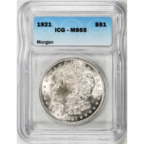 1921 $1 Morgan Silver Dollar Coin ICG MS65