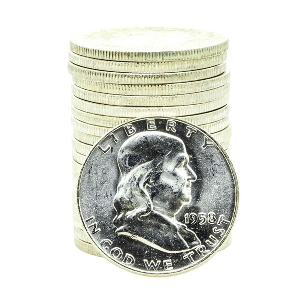 Roll of (20) Brilliant Uncirculated 1958-D Franklin Half Dollar Coins
