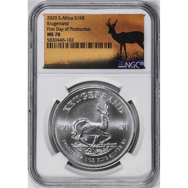 2020 South Africa Krugerrand Silver Coin NGC MS70 First Day of Production