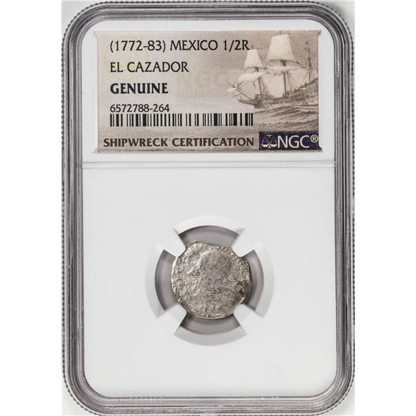 El Cazador Shipwreck (1772-83) Mexico 1/2 Real Silver Coin NGC Genuine w/ Story Card