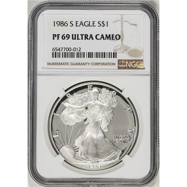 1986-S $1 Proof American Silver Eagle Coin NGC PF69 Ultra Cameo