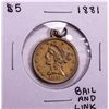Image 1 : 1881 $5 Liberty Head Half Eagle Gold Coin Pendant